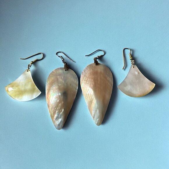 Lot Of Two (2) Abalone? Shell Pierced Dangle Earrings Unique Shapes - Picture 1 of 9